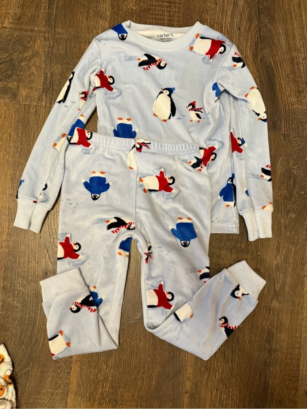 Carter's Light Blue Penguin Print Pajama Set with Red and Blue Accents